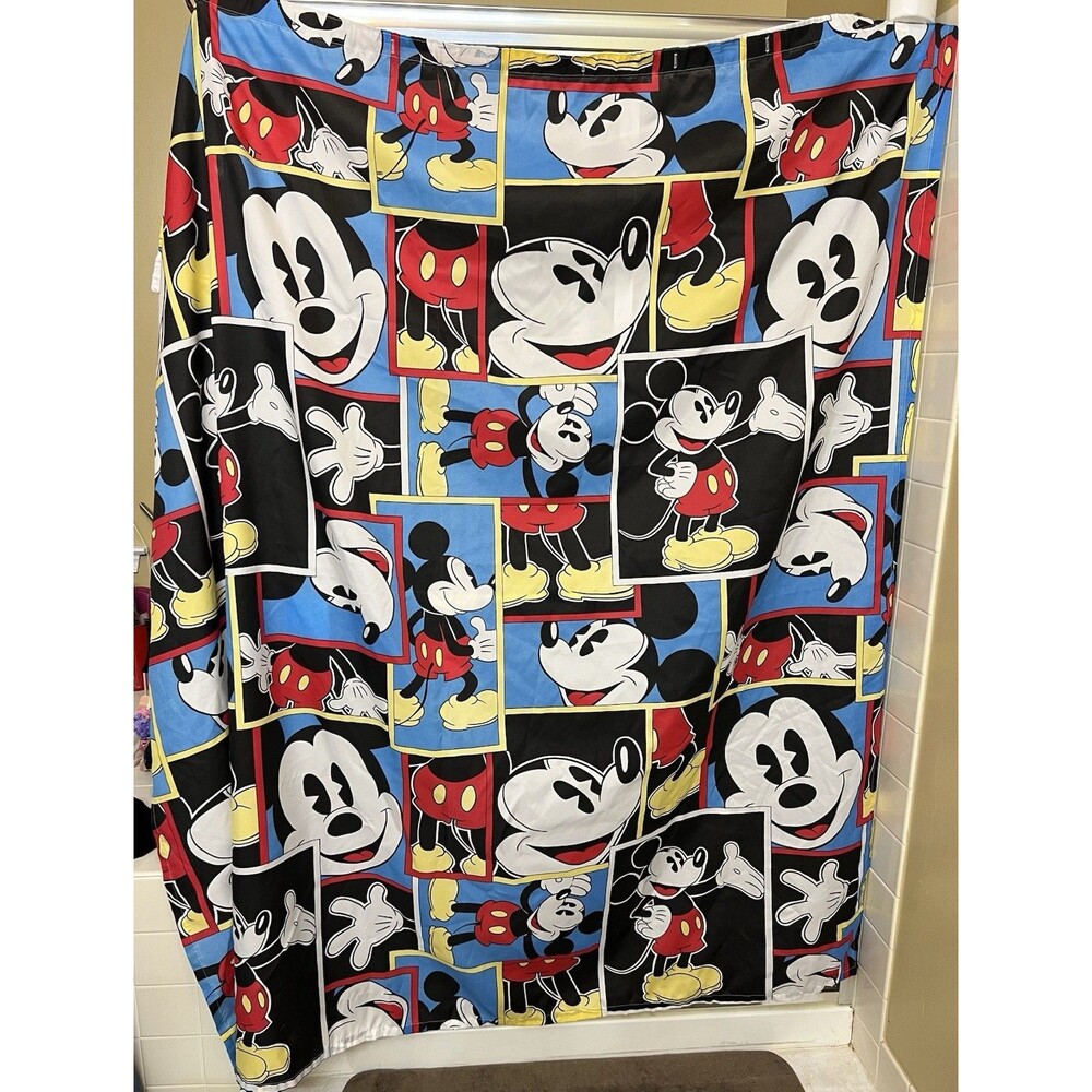 Disney Mickey Mouse Shower Curtain Fabric 68x72 Cute EUC